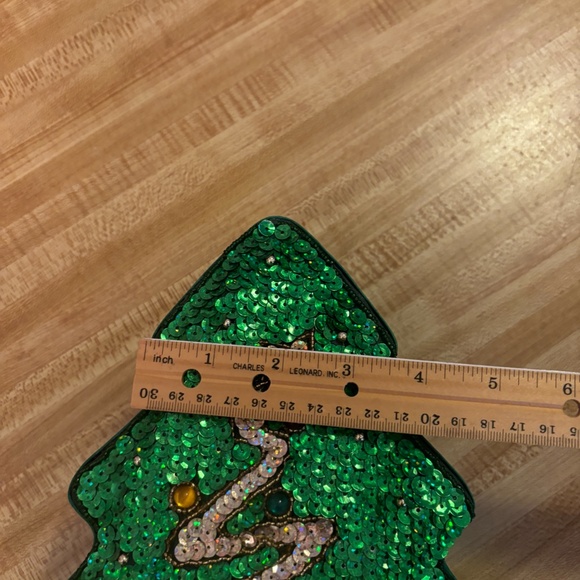Green Fabric Sequin Christmas Tree Gift Box 8 3/4" Tall - Picture 7 of 7
